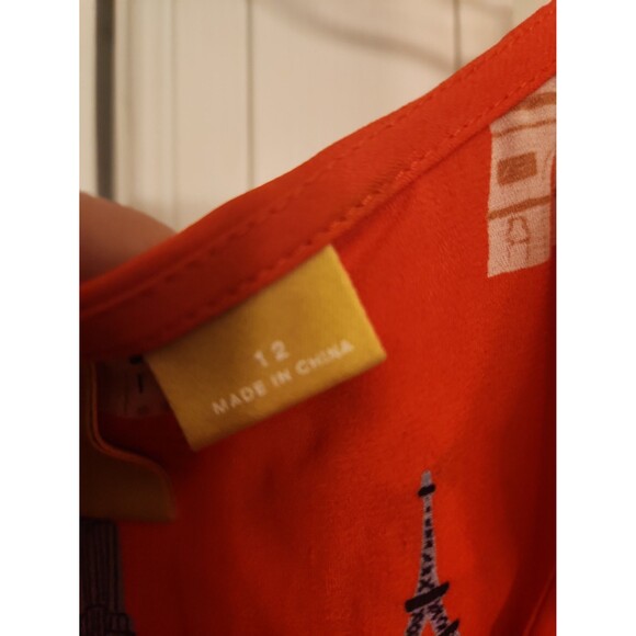 Maeve by Anthropologie Orange Sleeveless Top Ruffles & Famous Buildings Size 12 - Picture 3 of 11